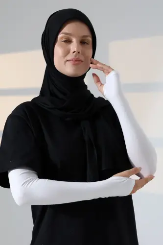 Parmak Geçmeli Kadın Penye Tesettür Kolluk - Beyaz - 3