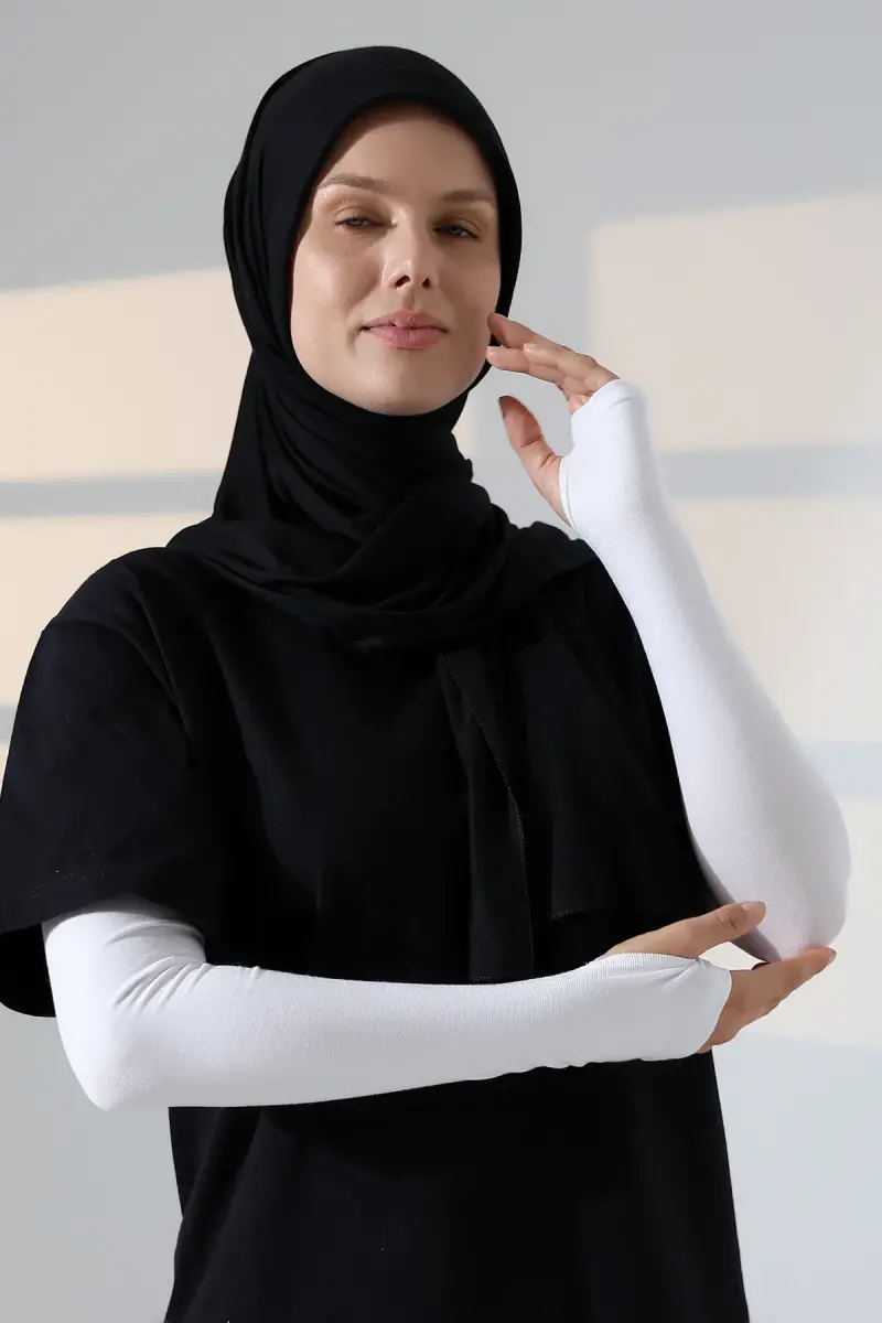 Parmak Geçmeli Kadın Penye Tesettür Kolluk - Beyaz - 3