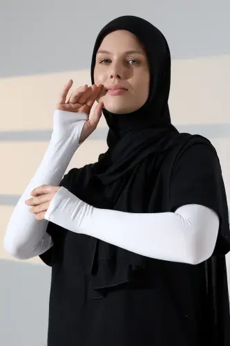 Parmak Geçmeli Kadın Penye Tesettür Kolluk - Beyaz - 5