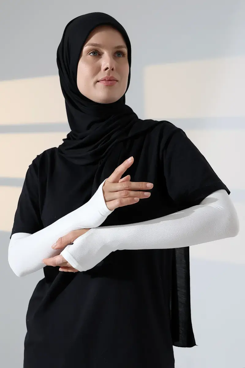 Parmak Geçmeli Kadın Penye Tesettür Kolluk - Krem - 2