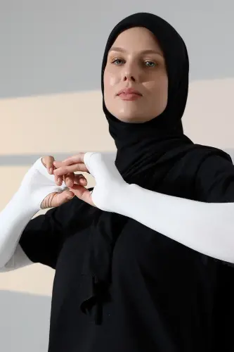 Parmak Geçmeli Kadın Penye Tesettür Kolluk - Krem - 3