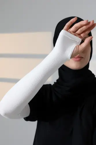 Parmak Geçmeli Kadın Penye Tesettür Kolluk - Krem - 7