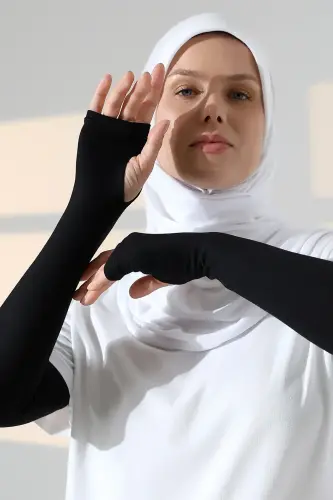 Parmak Geçmeli Kadın Penye Tesettür Kolluk - Siyah - 6