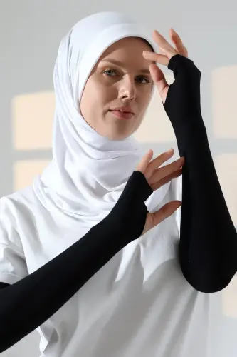 Parmak Geçmeli Kadın Penye Tesettür Kolluk - Siyah - 7