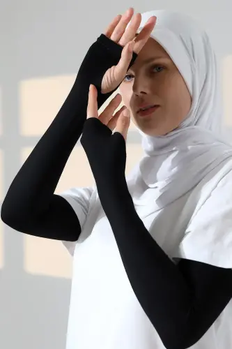 Parmak Geçmeli Kadın Penye Tesettür Kolluk - Siyah - 2