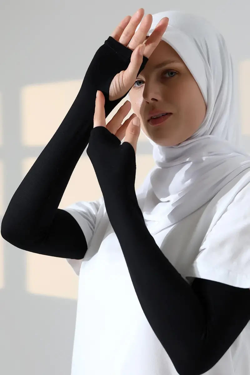 Parmak Geçmeli Kadın Penye Tesettür Kolluk - Siyah - 2