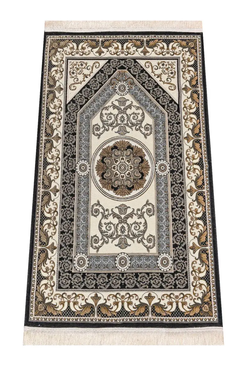 Patterned Chenille Prayer Rug - Black - 1