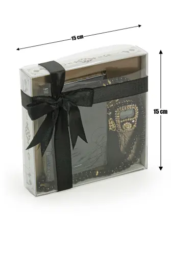 Pearl Rosary and Chanting Black Medina Hat Korani Karim Set Religious Gift - 2