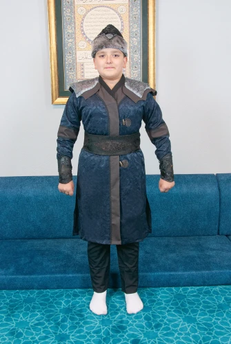 Peluş Kürk Detaylı Ertuğrul Erkek Çocuk Kostümü, Alp Kıyafeti Lacivert - 5