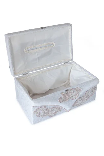 Pembe Çiçek Detaylı Kadife Takı Sandığı - 4