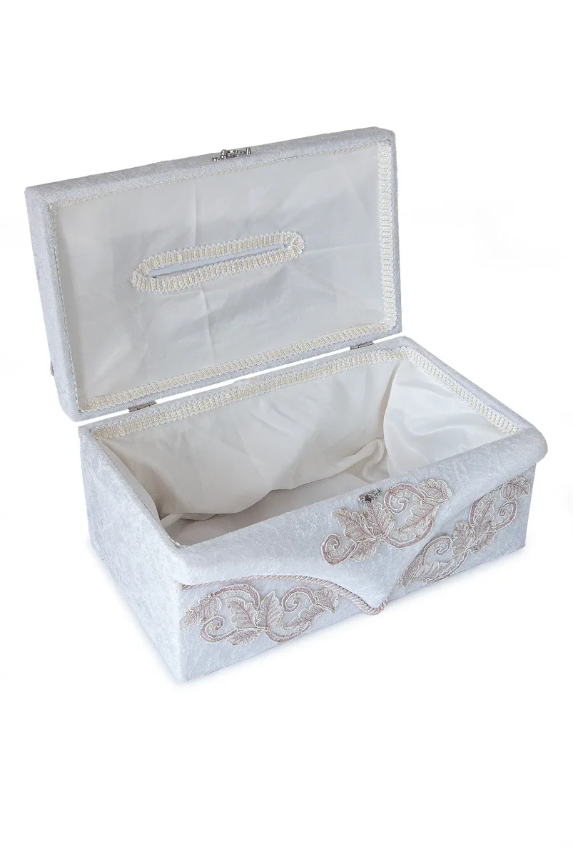 Pembe Çiçek Detaylı Kadife Takı Sandığı - 4