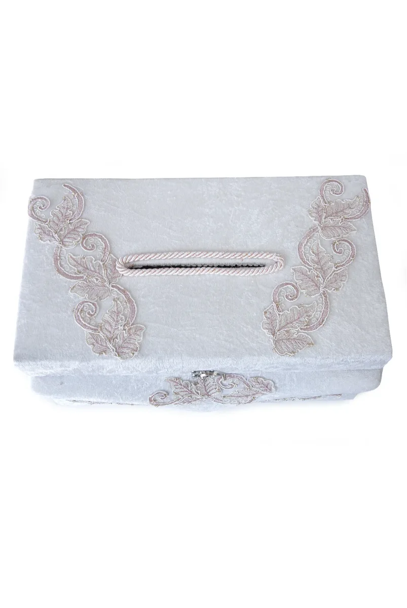 Pembe Çiçek Detaylı Kadife Takı Sandığı - 5