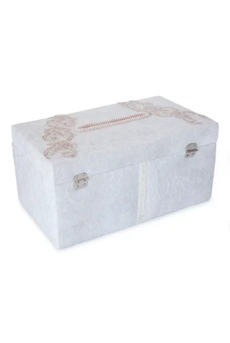 Pembe Çiçek Detaylı Kadife Takı Sandığı - 6