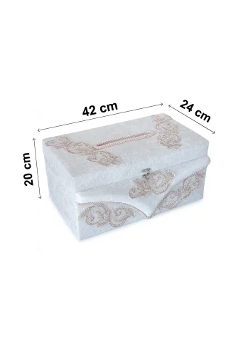 Pembe Çiçek Detaylı Kadife Takı Sandığı - 7