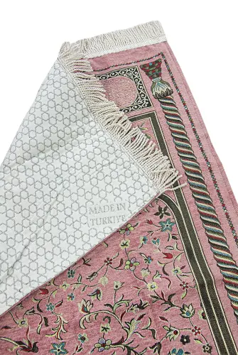 Pembe Çiçekli Ravza Desenli Astarlı Şönil Seccade - ihvanonline (1)