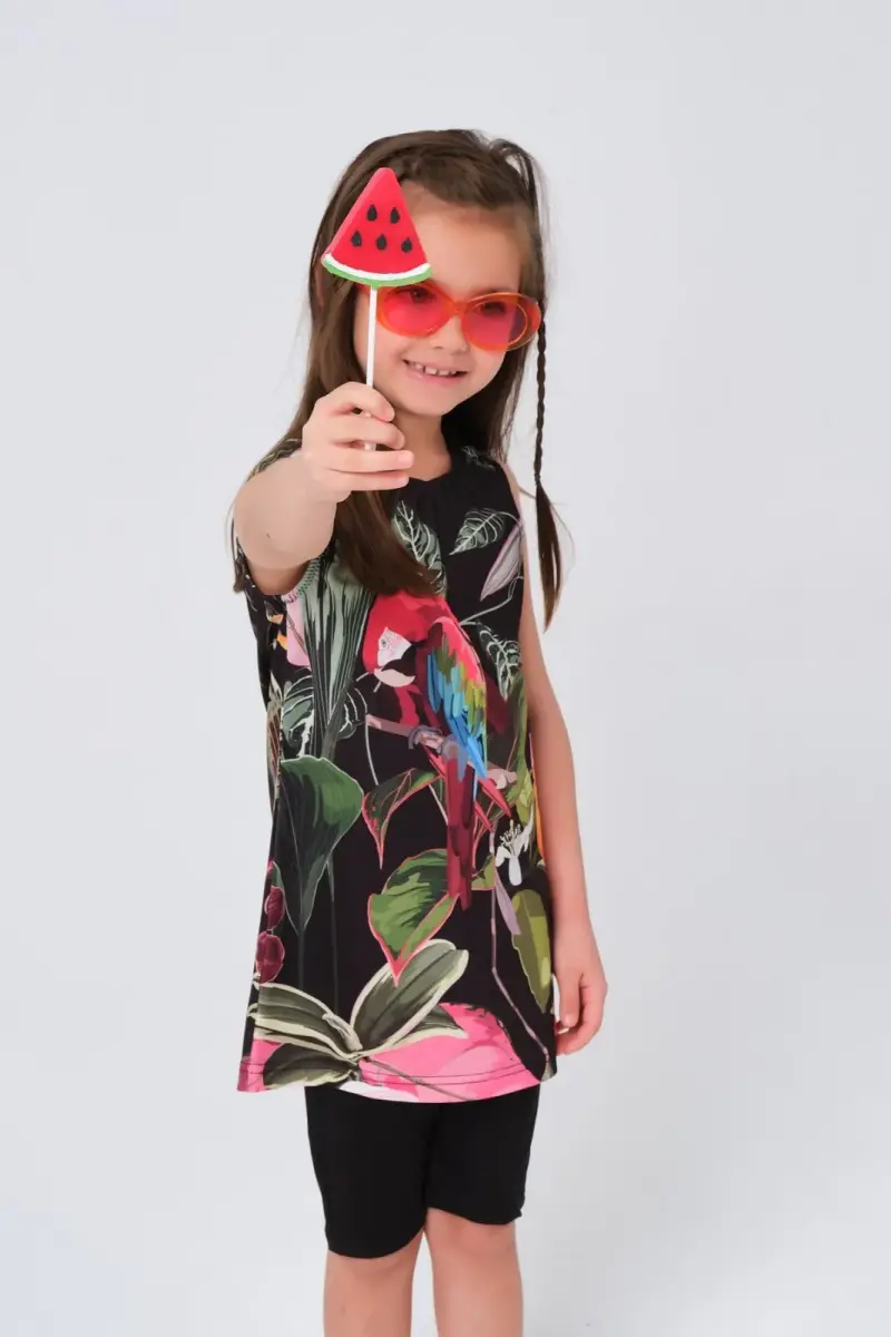 Pembe Desenli Sıfır Kol Tayt Şortlu Kız Çocuk Mayo 23150 - 2