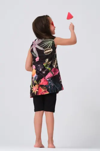 Pembe Desenli Sıfır Kol Tayt Şortlu Kız Çocuk Mayo 23150 - 3