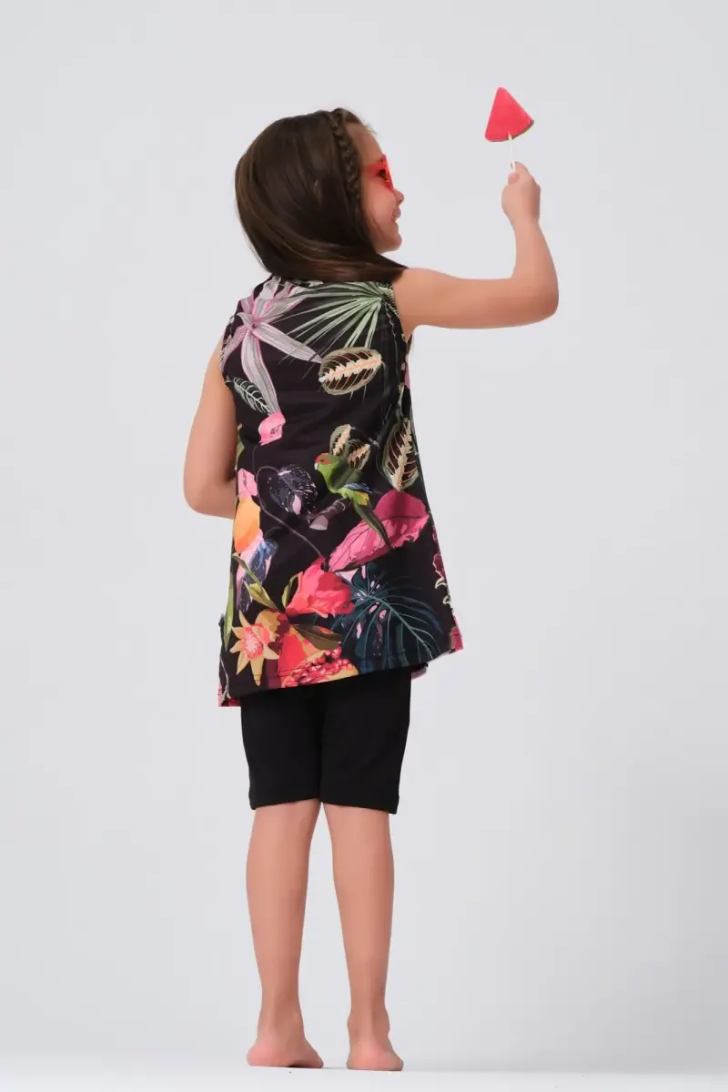 Pembe Desenli Sıfır Kol Tayt Şortlu Kız Çocuk Mayo 23150 - 3