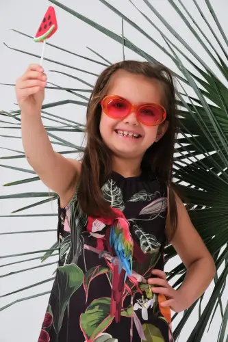 Pembe Desenli Sıfır Kol Tayt Şortlu Kız Çocuk Mayo 23150 - 4