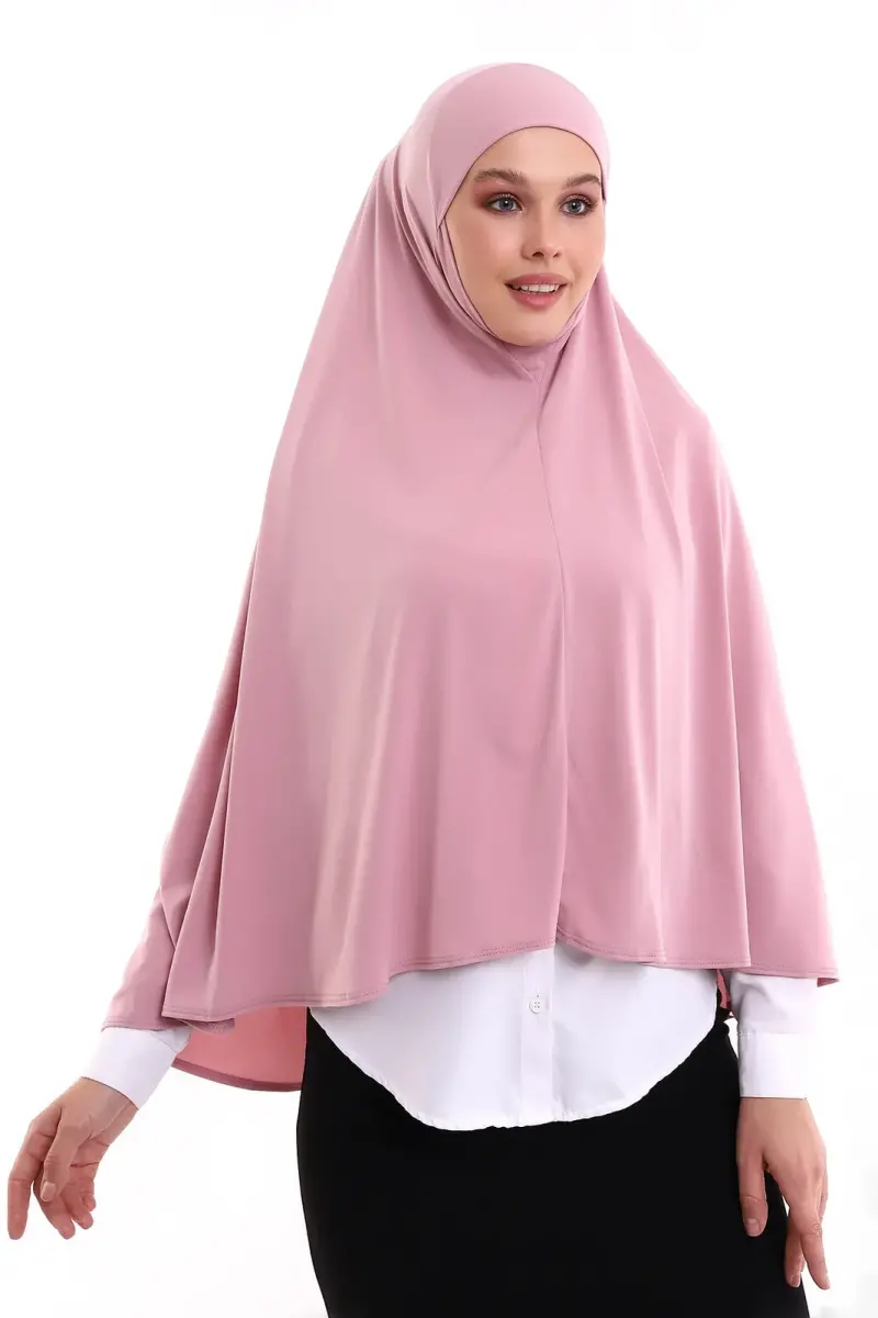 Pembe Malezya Model Pratik Çarşaf Üstü Kolsuz Tesettür Sufle Eşarp - 1