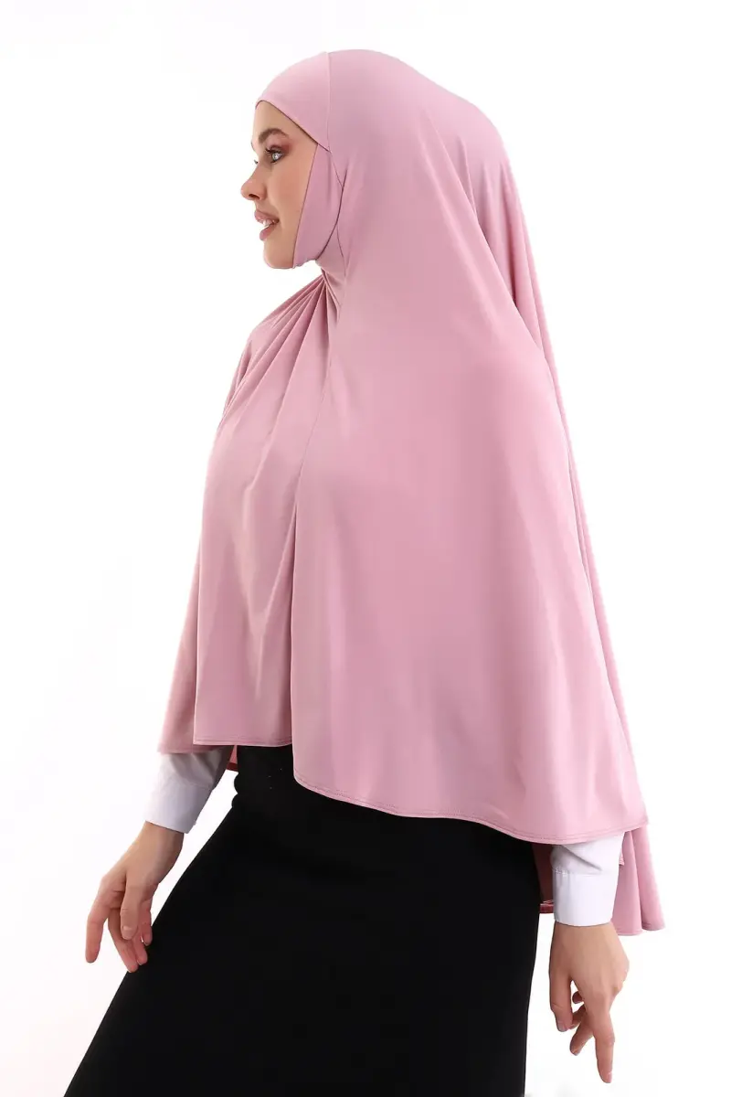 Pembe Malezya Model Pratik Çarşaf Üstü Kolsuz Tesettür Sufle Eşarp - 5