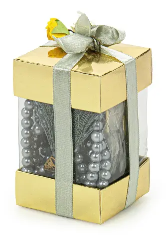 Pencere Kutulu Mini Kuran Seti - İnci Tesbihli - Pleksili - Gri - ihvanonline (1)