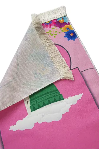 Personalized Embroidery Masjid Prophetic Flower Patterned Children's Prayer Rug Pink - ihvanonline (1)