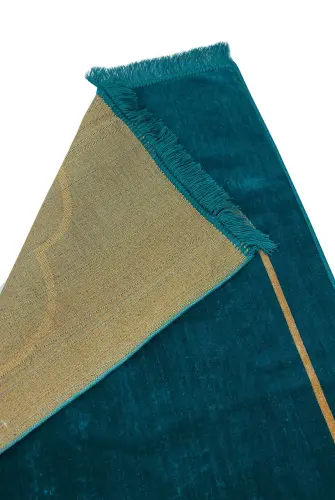 Petrol Minimal Mihraplı Kadife Seccade - İhvan (1)