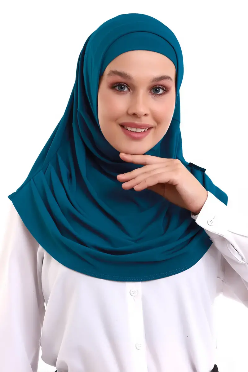Petrol Yetişkin Boneli Tesettür Hazır Pratik Eşarp - 1