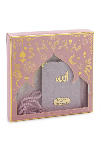 Pink Mevlüt Gift Velvet Covered Yasin Book Prayer Beads Dowry Prayer Rug Set - ihvanonline (1)