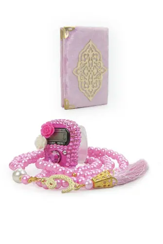 Pink Stone Chanting - Pocket Size Arabic Yasin-i Şerif - Hajj Umrah Gift Set with Pearl Prayer Beads - ihvanonline (1)