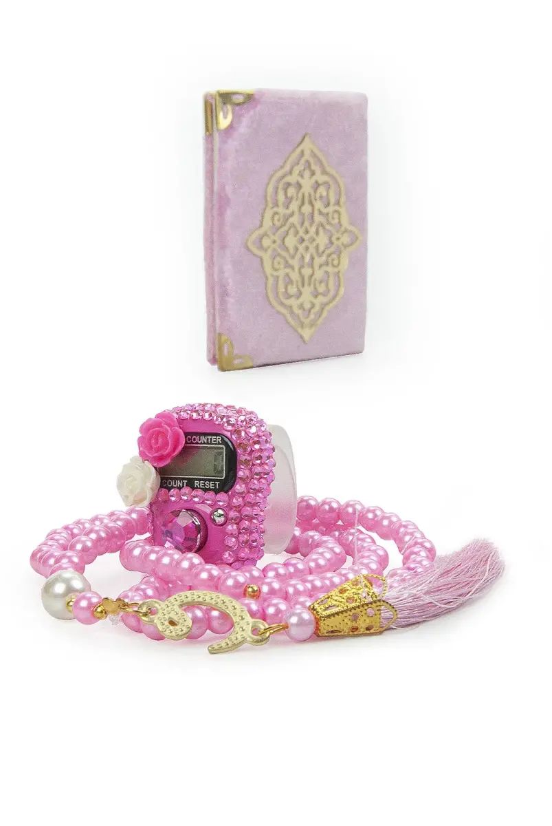 Pink Stone Chanting - Pocket Size Arabic Yasin-i Şerif - Hajj Umrah Gift Set with Pearl Prayer Beads - 2