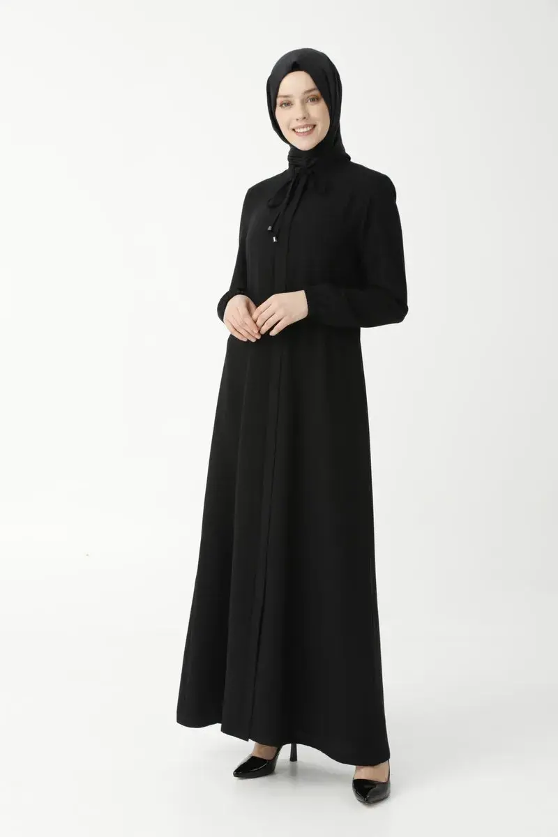 Plain Black Lace-Up Abaya 9229-22 - 1