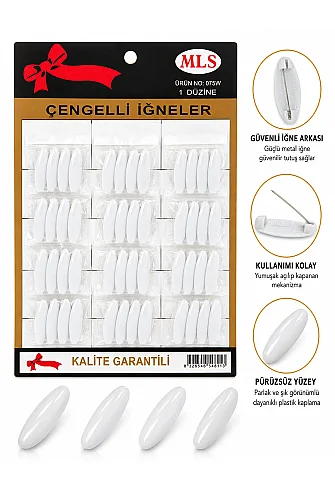 Plastik Kaplı Renkli Çengelli İğne 12 Paket 48 Adet - Beyaz 