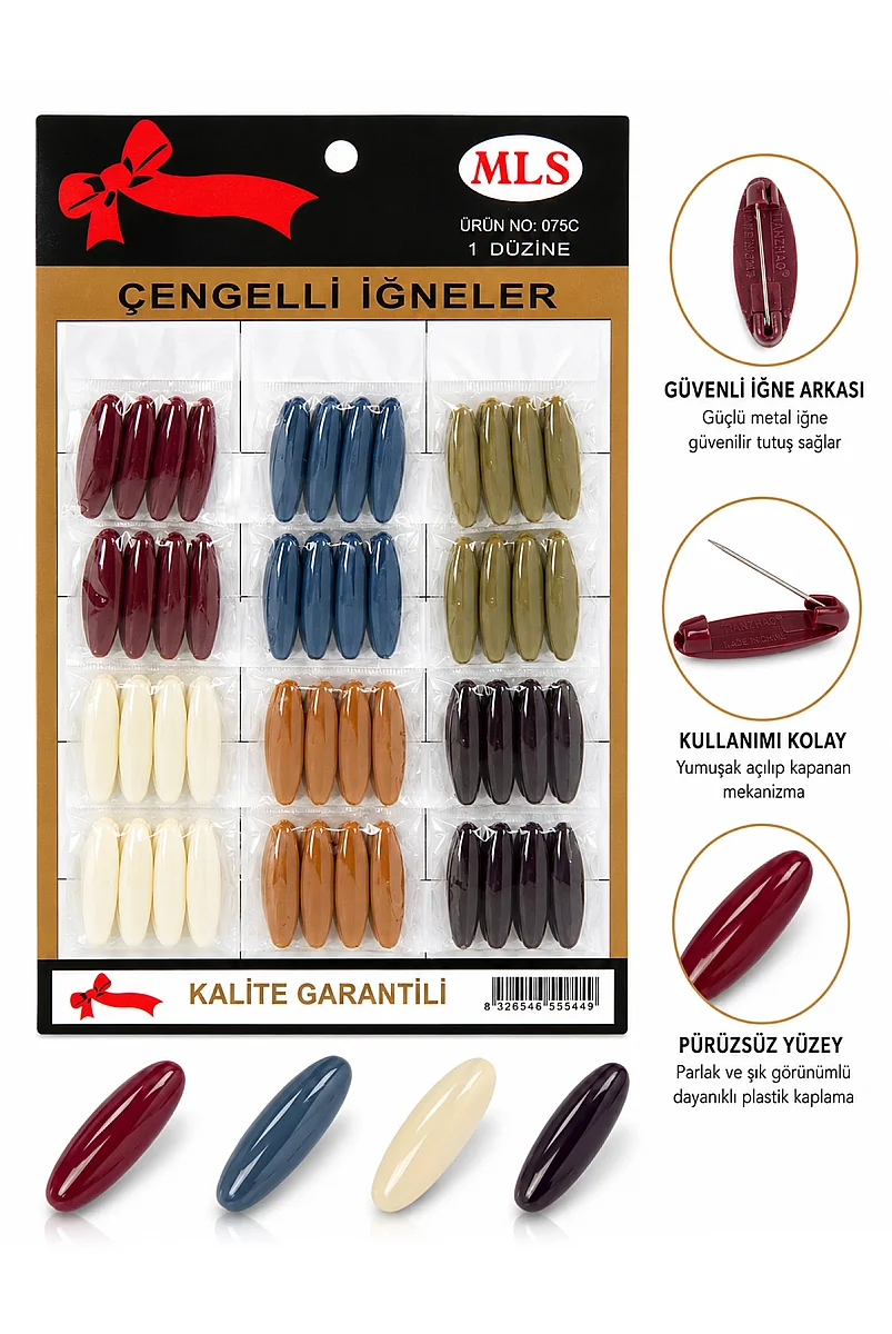 Plastik Kaplı Renkli Çengelli İğne 12 Paket 48 Adet - Karışık Renkli - 1