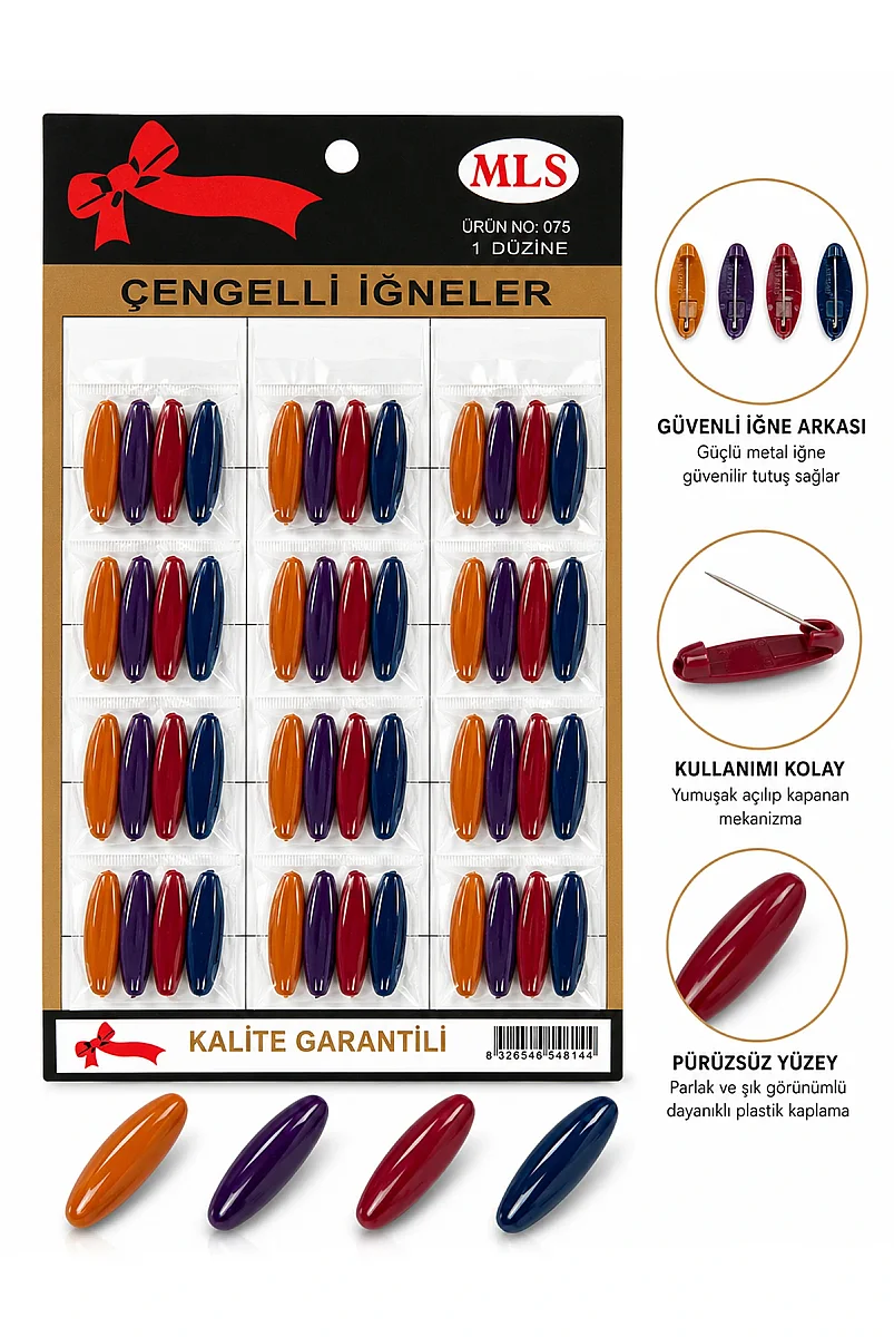 Plastik Kaplı Renkli Çengelli İğne 12 Paket 48 Adet - Çok Renkli - 1