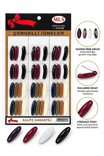 Plastik Kaplı Renkli Çengelli İğne 12 Paket 48 Adet - Renkli - 1