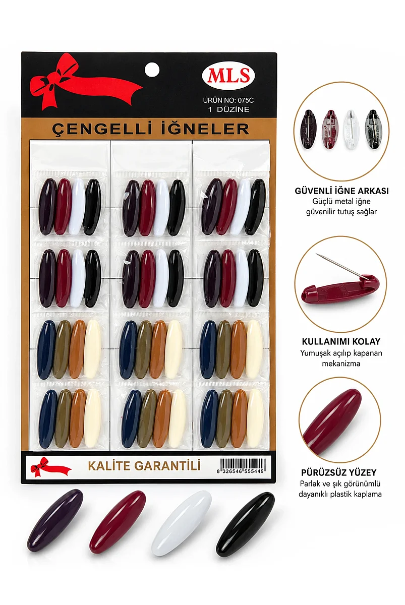 Plastik Kaplı Renkli Çengelli İğne 12 Paket 48 Adet - Renkli - 1