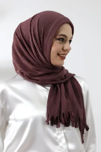 Plum Hijab Ready-made Practical Corded Cotton Shawl - 5