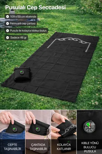 Pocket Prayer Rug with Compass - Black Color - 1