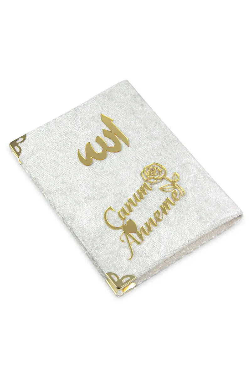 Pocket Size Velvet Yasin Book Special for Birthdays and Mother's Day Prayer Rugs Crystal Plastic Rosary Boxed Set White - 4