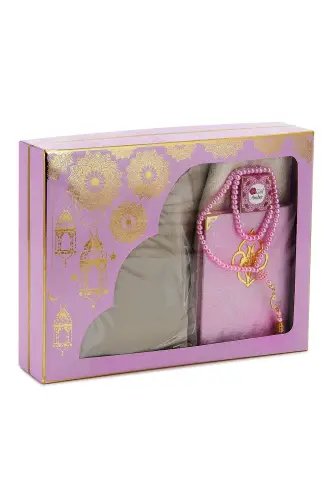 Practical Headscarved One-Piece Prayer Dress and Prayer Rug Set Pink - 2