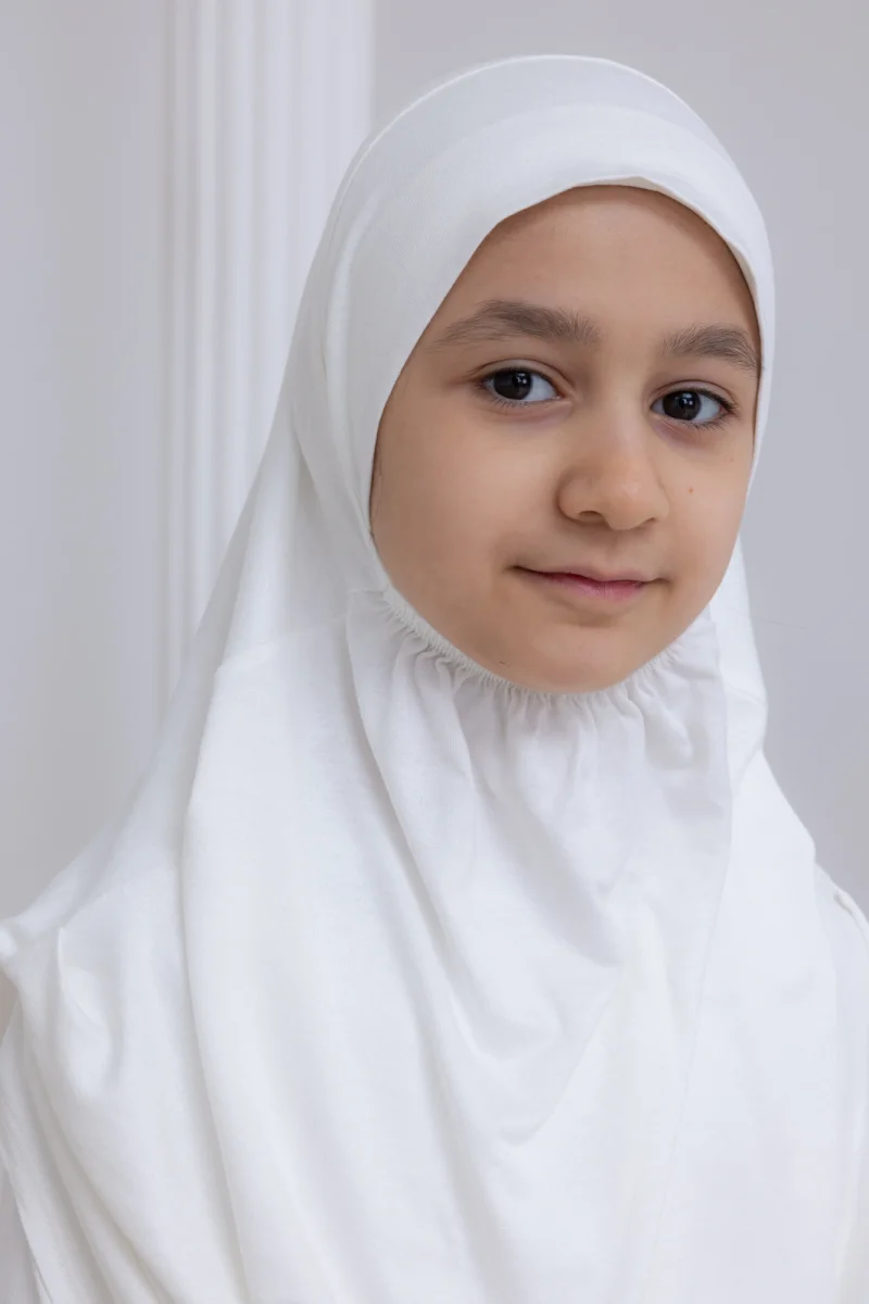 Pratik Başörtülü Çocuk Namaz Elbisesi, Tek Parça Çocuk Namaz Kıyafeti Beyaz - 10