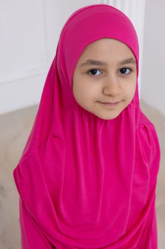 Pratik Başörtülü Çocuk Namaz Elbisesi, Tek Parça Çocuk Namaz Kıyafeti Fuşya - 9