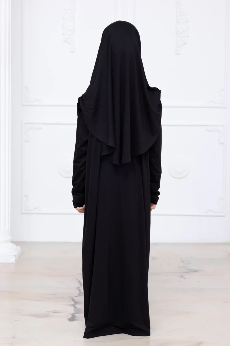 Pratik Başörtülü Çocuk Namaz Elbisesi, Tek Parça Çocuk Namaz Kıyafeti Siyah - 8