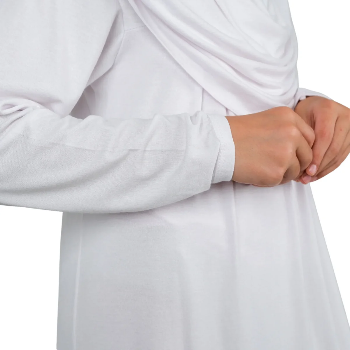 Pratik Başörtülü Tek Parça Çocuk Namaz Elbisesi 8-12 Yaş - Beyaz - 6