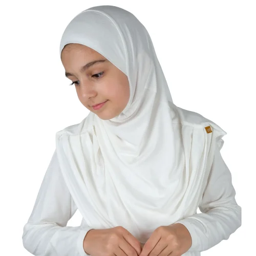 Pratik Başörtülü Tek Parça Çocuk Namaz Elbisesi 8-12 Yaş - Krem - 6