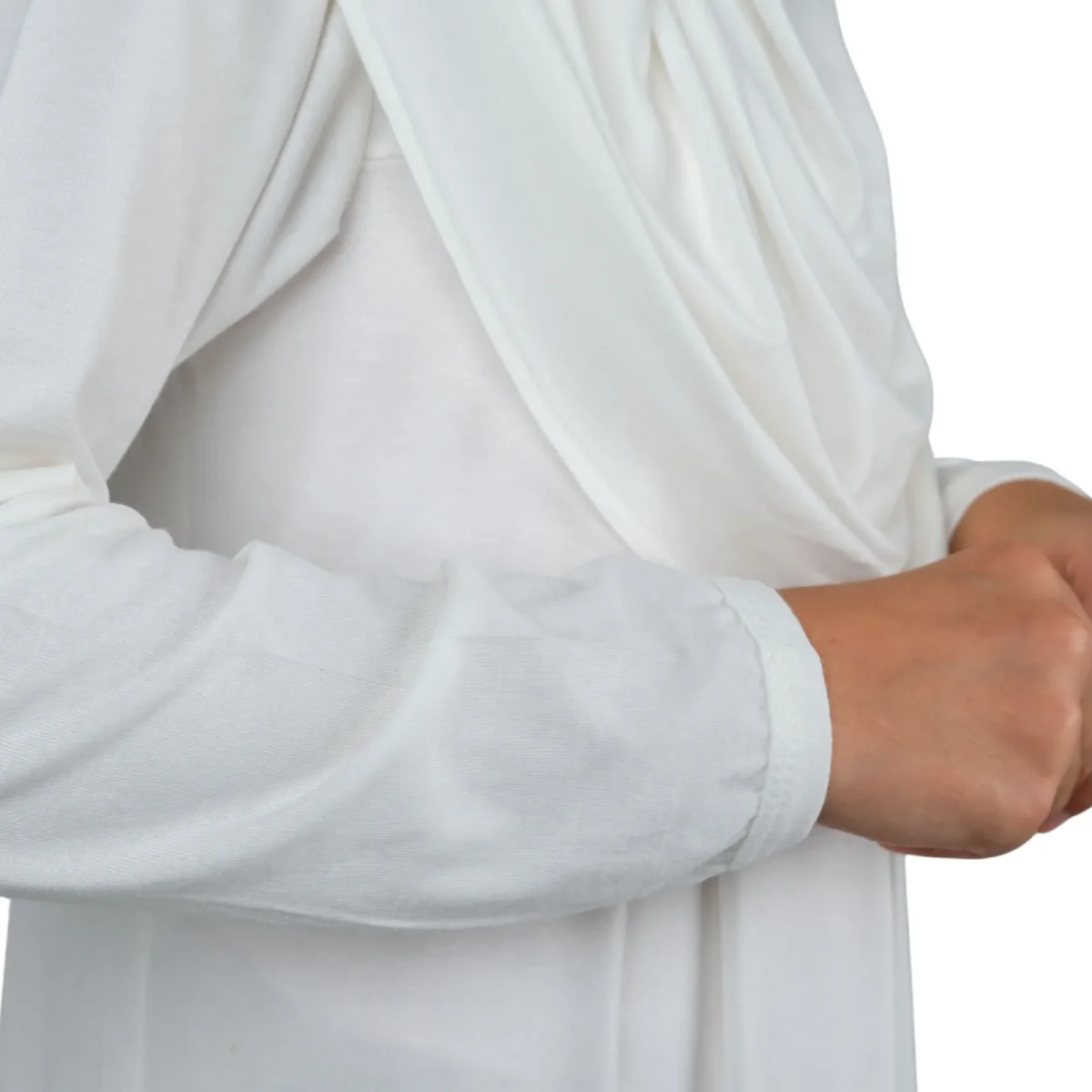 Pratik Başörtülü Tek Parça Çocuk Namaz Elbisesi 8-12 Yaş - Krem - 7