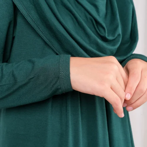 Pratik Başörtülü Tek Parça Çocuk Namaz Elbisesi 8-12 Yaş - Zümrüt Yeşili - 7