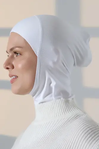 Pratik Boyunluklu Geçmeli Büyük Tesettür Bone - Beyaz - 6